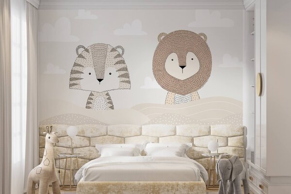 Carta da parati Una tigre con un leone, Carta da parati per Bambini, w03377 : Uwalls.it
