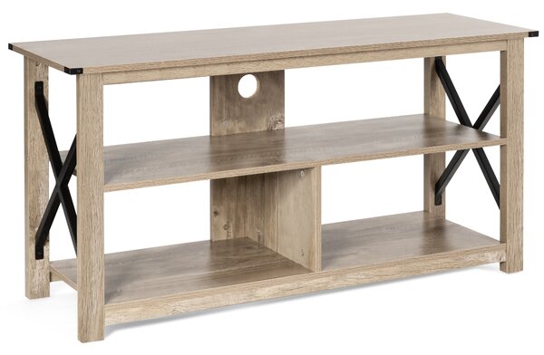 Costway Mobile TV 120cm con 3 livelli e mensole aperte, Mobile industriale con struttura a X per salone Grigio