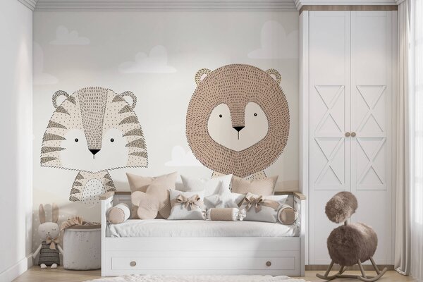 Carta da parati Una tigre con un leone, Carta da parati per Bambini, w03377 : Uwalls.it