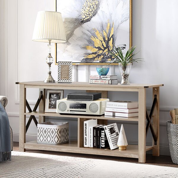Costway Mobile TV 120cm con 3 livelli e mensole aperte, Mobile industriale con struttura a X per salone Grigio