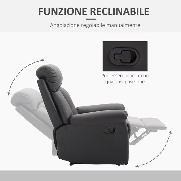 HOMCOM Poltrona Relax Reclinabile Imbottita Ergonomica con Poggiapiedi Similpelle, Poltrona Relax Manuale, 80x97x107cm, Nero | Aosom Italy