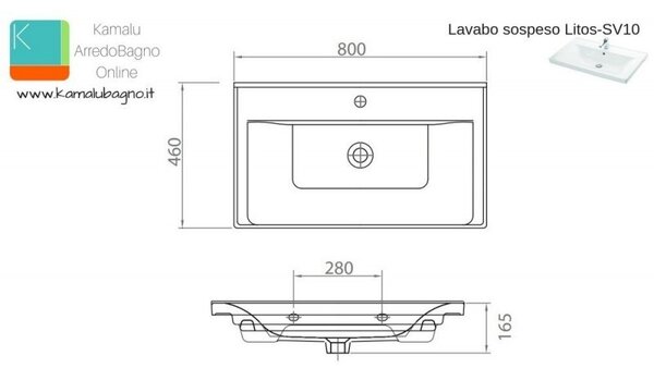 Mobile bagno sospeso 80cm lavabo incasso e due ante SV-80A - KAMALU