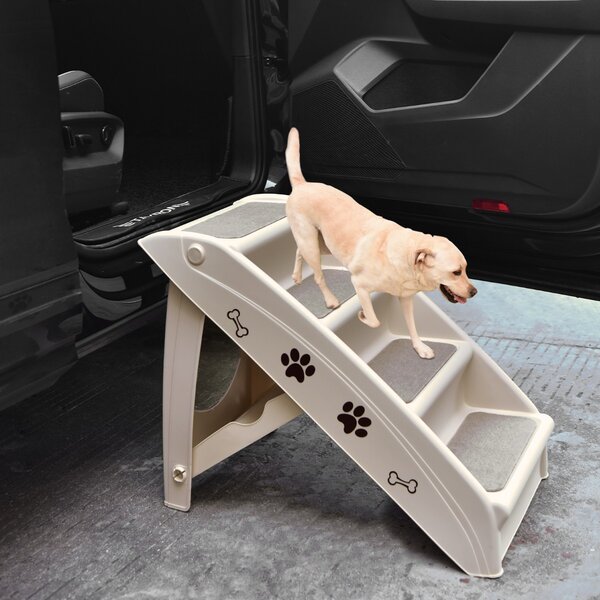 Costway Scaletta di plastica pieghevole per animali, Scala di plastica con 4 gradini per interno ed esterno Beige