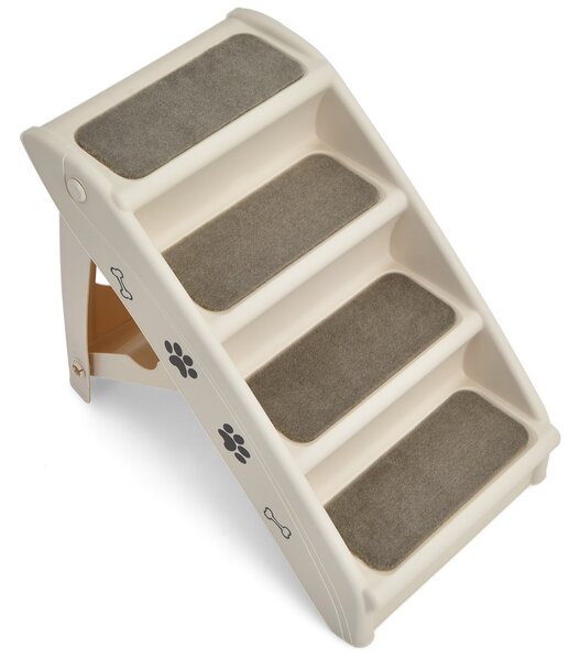Costway Scaletta di plastica pieghevole per animali, Scala di plastica con 4 gradini per interno ed esterno Beige
