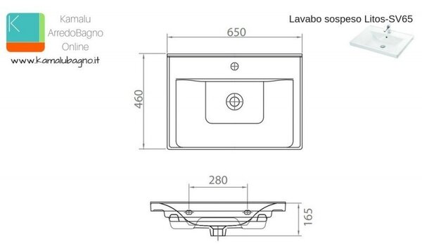 Mobile bagno sospeso da 65cm con lavabo incasso SV-65A - KAMALU