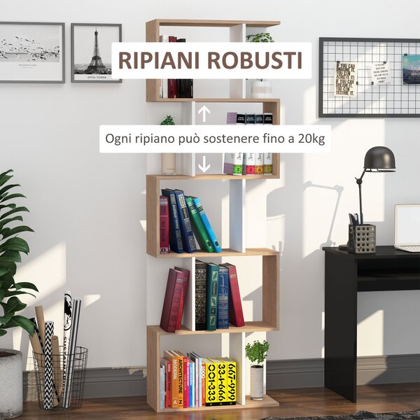 HOMCOM libreria in Legno, Scaffale a Ripiani, Mobile Contemporaneo, Bianco  legno naturale 60 × 24 × 184.5cm|Aosom