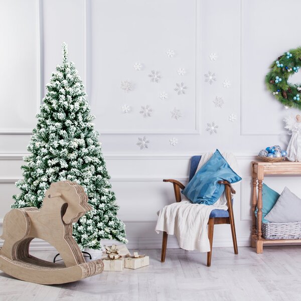 Costway Albero di Natale artificiale 180cm con cerniera e 250 luci LED, Pino innevato illuminato con 928 rami e base