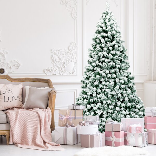 Costway Albero di Natale artificiale 230cm con cerniera e 550 luci LED, Pino innevato illuminato con 1346 rami e base