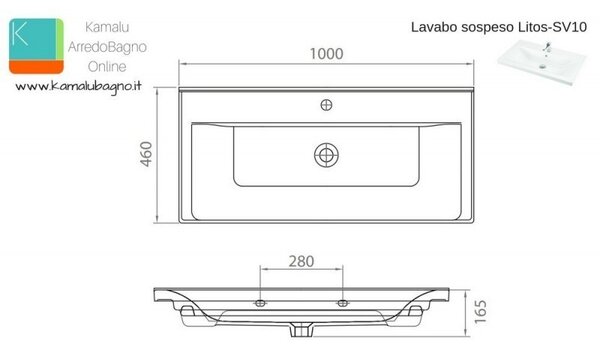 Mobile bagno 100 cm sospeso con 2 ante e lavabo incasso SV-100A - KAMALU