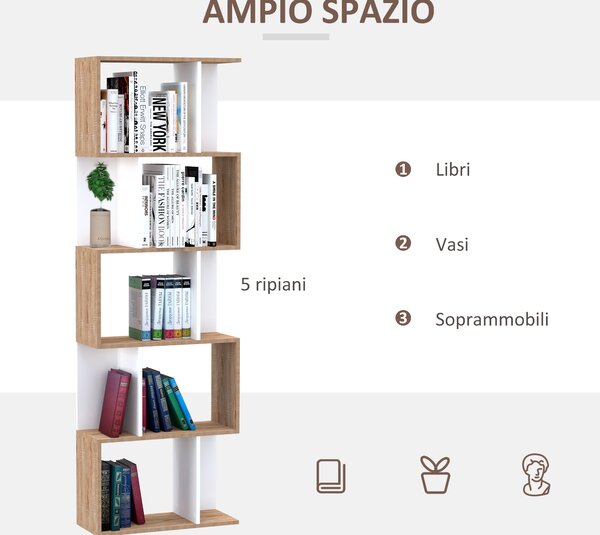HOMCOM libreria in Legno, Scaffale a Ripiani, Mobile Contemporaneo, Bianco  legno naturale 60 × 24 × 184.5cm|Aosom