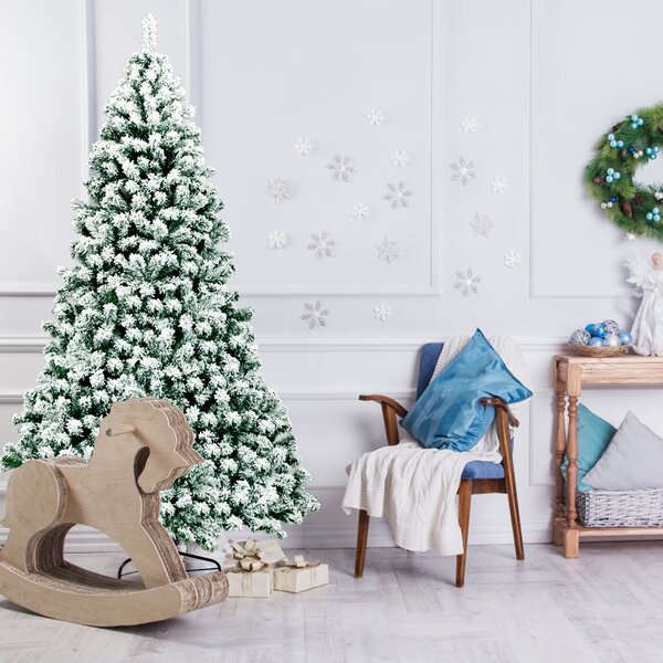 Costway Albero di Natale artificiale 230cm con cerniera e 550 luci LED, Pino innevato illuminato con 1346 rami e base