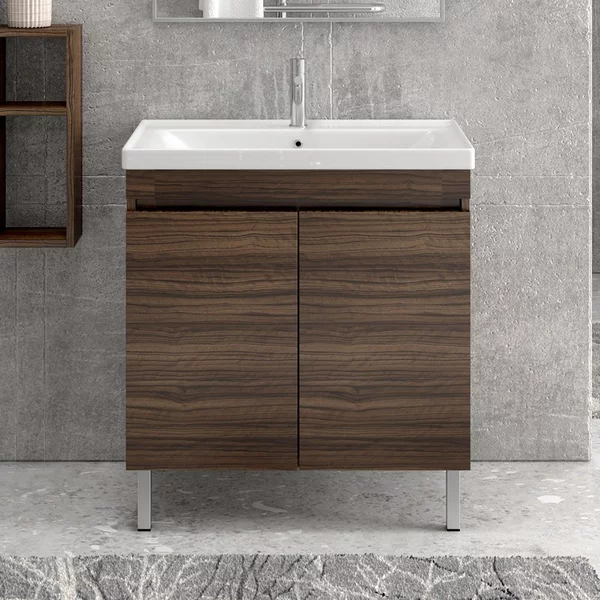 Mobile bagno a terra 80 cm lavabo integrato e due ante SV-80T - KAMALU