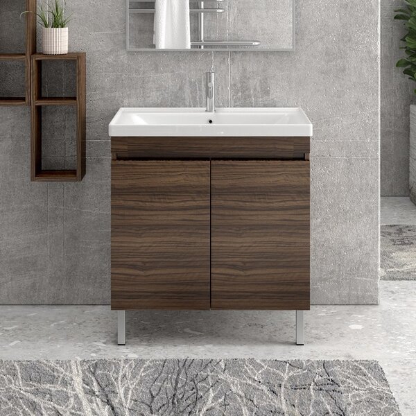 Mobile bagno a terra 80 cm lavabo integrato e due ante SV-80T - KAMALU