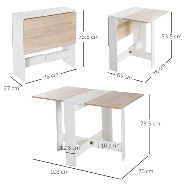 Homcom Tavolo da Pranzo Pieghevole Moderno Salvaspazio, Massello Tavolo Portatile da Spazio Provinciale, Bianco Rovere|Aosom