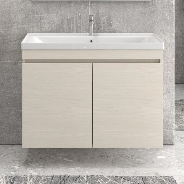 Mobile bagno 100 cm sospeso con 2 ante e lavabo incasso SV-100A - KAMALU