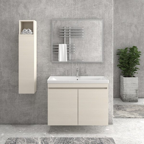 Mobile bagno 100 cm sospeso con 2 ante e lavabo incasso SV-100A - KAMALU