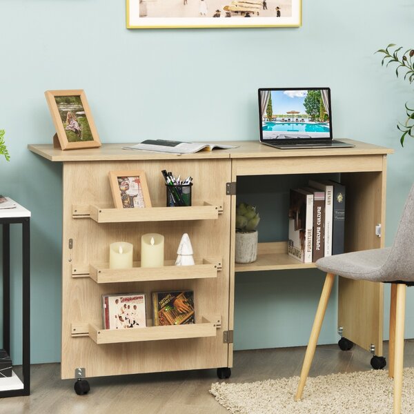 Costway Mobiletto per macchina da cucire pieghevole Tavolo da cucito con mensole 117x40x78cm Naturale