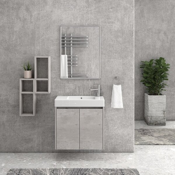 Mobile bagno 70 cm sospeso lavabo incasso e due ante MN-70C - KAMALU