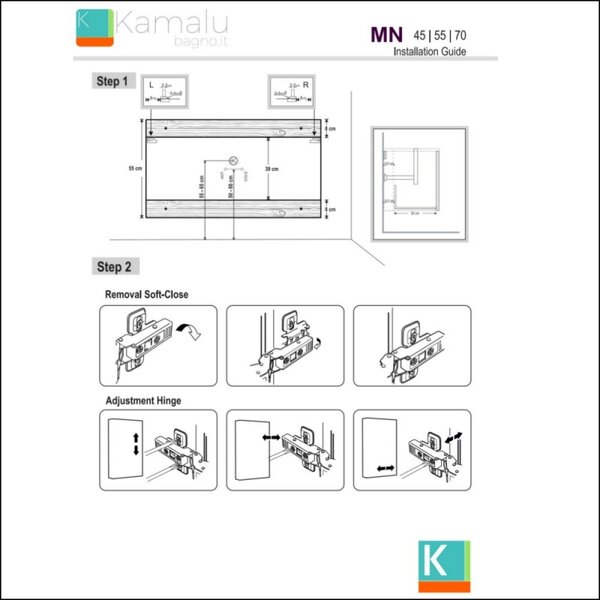 Mobile bagno 70 cm sospeso lavabo incasso e due ante MN-70C - KAMALU