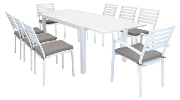 DEXTER - set tavolo in alluminio cm 160/240 x 90 x 75 h con 6 sedie e 2 poltrone Dexter