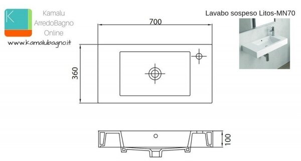 Mobile bagno 70 cm sospeso lavabo incasso e due ante MN-70C - KAMALU