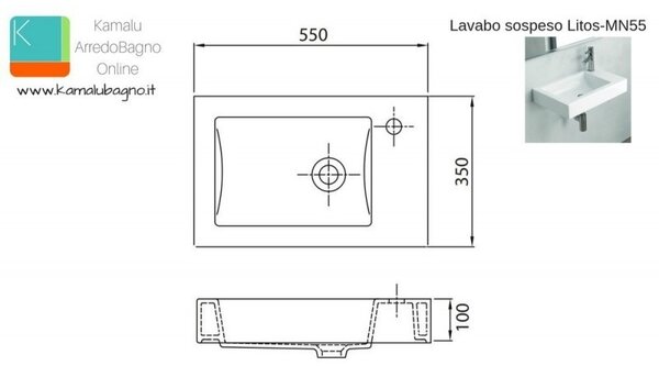 Mobile bagno 55 cm sospeso con un'anta e lavabo incasso MN-55A - KAMALU