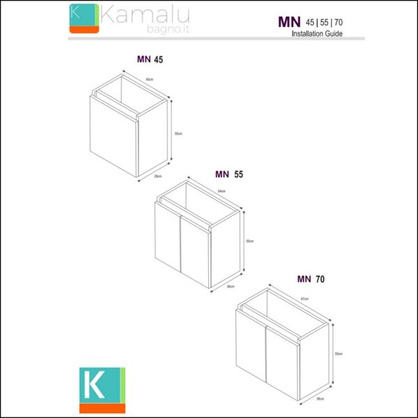 Mobile bagno 70 cm sospeso lavabo incasso e due ante MN-70C - KAMALU