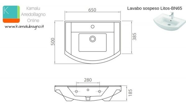 Mobile bagno 65cm sospeso con cassetto scorrevole BN-65B - KAMALU