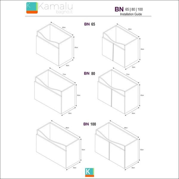 Mobile bagno 65cm sospeso con cassetto scorrevole BN-65B - KAMALU