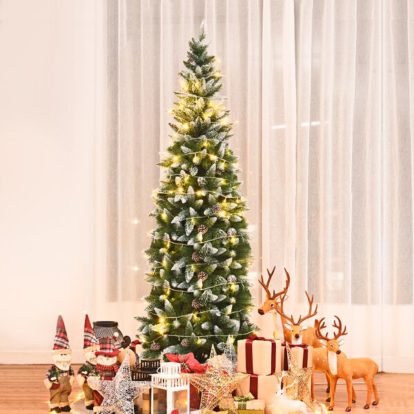 Costway Albero di Natale 220 cm in PVC di alta qualità, Albero di Natale innevato con 720 rami