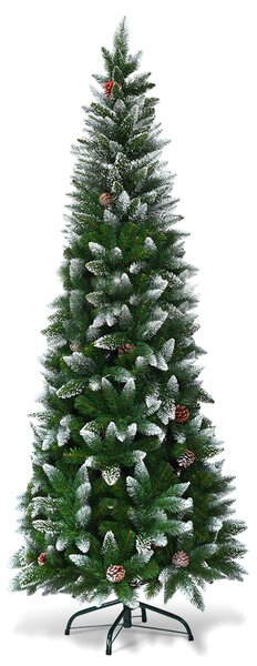Costway Albero di Natale 220 cm in PVC di alta qualità, Albero di Natale innevato con 720 rami