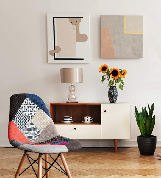 JULIETTE - sedia stile nordico patchwork con gambe in legno