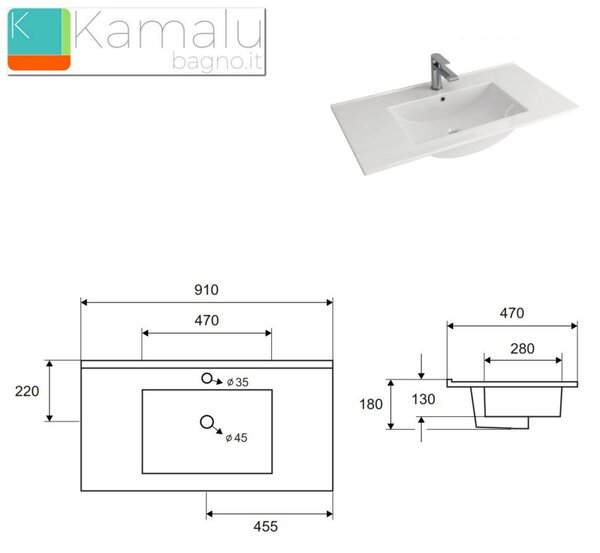 Mobile bagno sospeso da 90cm con 2 ante BT-90 - KAMALU