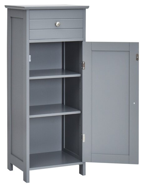 Costway Armadio del bagno con anta singolae e 2 mensole regolabili, Organizer verticale per bagno e salone Grigio
