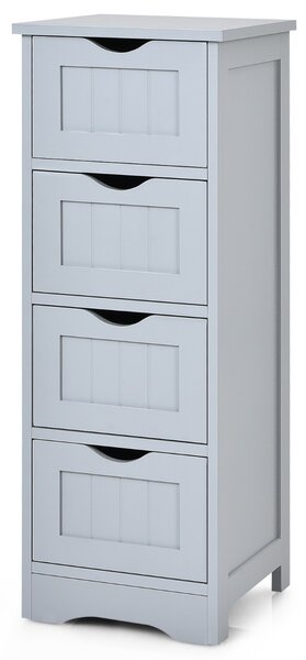 Costway Cassettiera verticale da terra di legno con 4 cassetti, Mobiletto autoportante per salone bagno 30x30x82cm Grigio