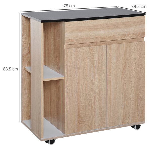 HOMCOM mobile cucina Carrello Cucina Moderno con Cassetti e Ruote in Legno, Rovere nero 78x39.5x88.5cm|Aosom