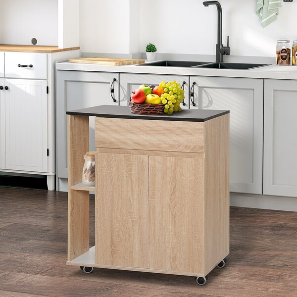 HOMCOM mobile cucina Carrello Cucina Moderno con Cassetti e Ruote in Legno, Rovere nero 78x39.5x88.5cm|Aosom