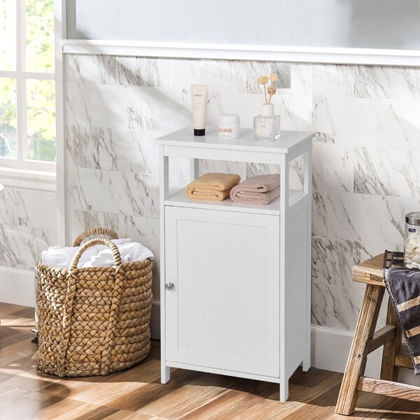 Costway Armadietto del bagno con anta singola e mensola regolabile, Armadio multifunzionale moderno di legno Bianco