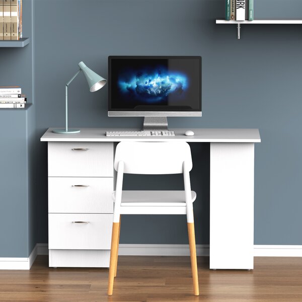 HOMCOM Scrivania PC Computer con 3 Cassetti Scrivania Bianca con3 Ripiani per Ufficio Camera in Legno Bianco 120x49x72cm|Aosom
