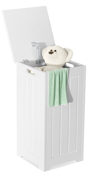 Costway Cesto della biancheria 35 L con coperchio cerniera di metallo, Armadietto con grande capacità per bagno Bianco