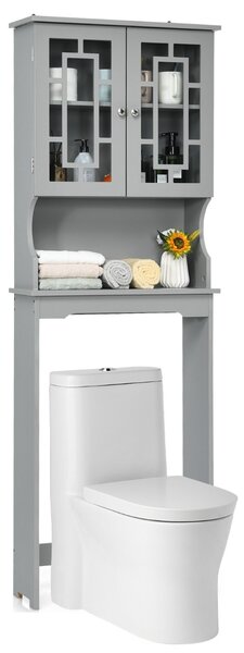 Costway Mobile per lavatrice con 3 mensole e 2 ante per bagno 60x21,5x170,5cm Grigio