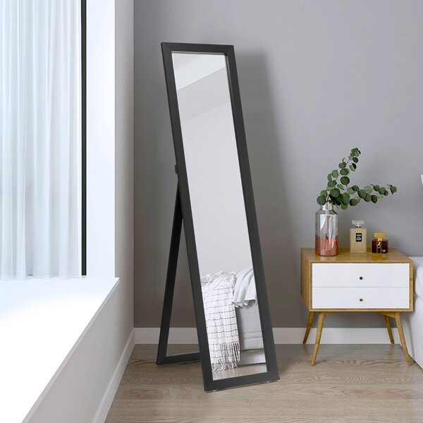 Costway Specchio a figura intera 155x37cm con struttura di legno, Specchio moderno per camera da letto salone ingresso Nero