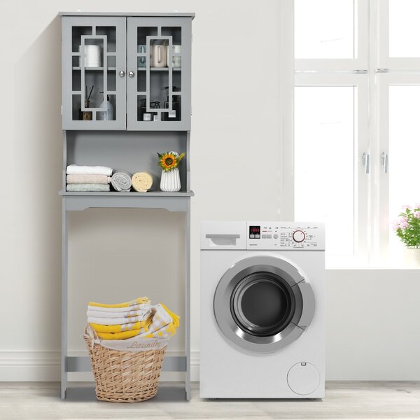 Costway Mobile per lavatrice con 3 mensole e 2 ante per bagno 60x21,5x170,5cm Grigio