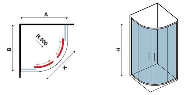 Kamalu box doccia semicircolare 90x90 vetro satinato anticalcare kf2000