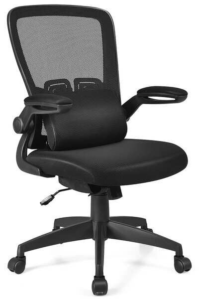 Costway Sedia leggera a rete da ufficio con supporto lombare, Sedia ergonomica per casa con schienale regolabile Nero