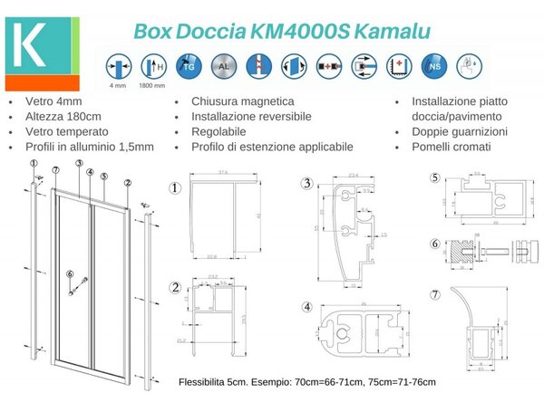 Kamalu porta nicchia a libro 70cm vetro serigrafato altezza 180cm km4000s
