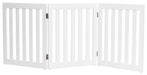 Costway Cancello di legno pieghevole 60cm con 3 pannelli, Barriera per animali con cuscinetti antiscivolo Bianco