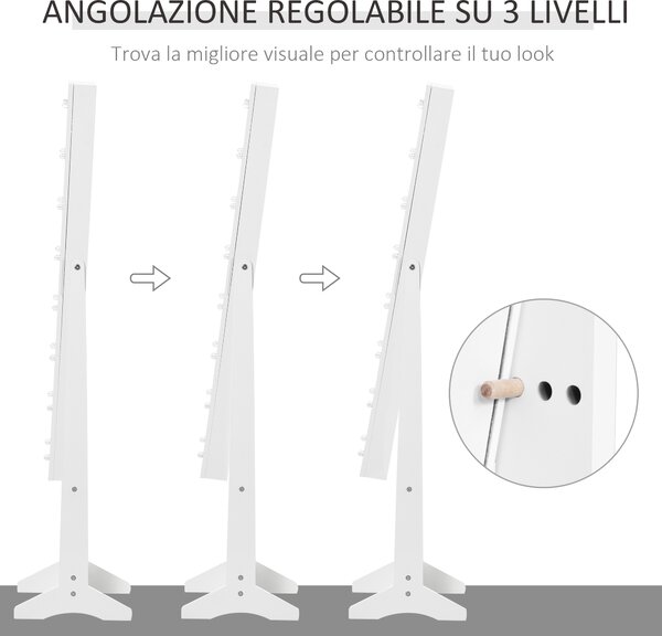 HOMCOM Armadio Portagioie Portagioielli Specchio Regolabile e Luci LED, Legno, Bianco, 36x30x136 cm|Aosom