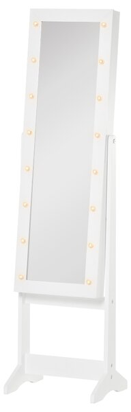 HOMCOM Armadio Portagioie Portagioielli Specchio Regolabile e Luci LED, Legno, Bianco, 36x30x136 cm
