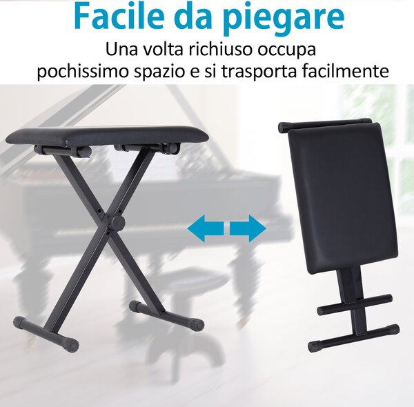 HOMCOM Panca per Pianoforte Imbottita Altezza Regolabile Pieghevole Antiscivolo, Nero, 39x29x47cm|Aosom